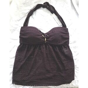 NWT Into the Bleu Bandeau 10 Halter Top Crochet Lace Tankini Brown 130295